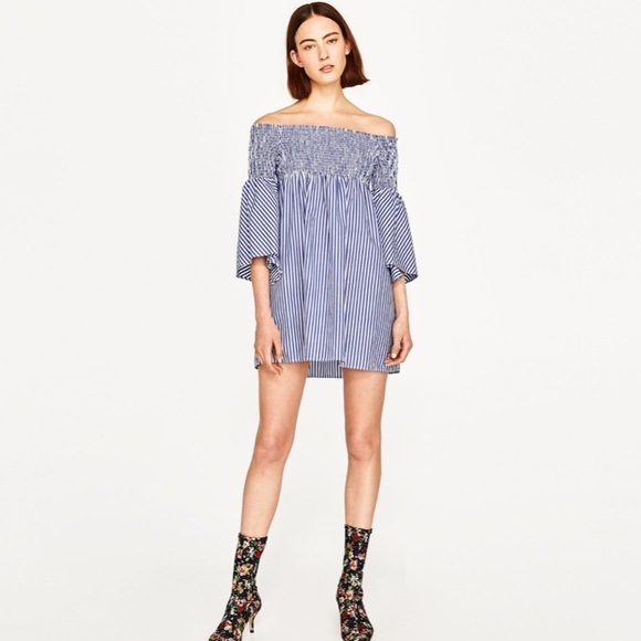 Zara Dresses & Skirts - ZARA | Strapless Flare Sleeve Mini Dress
